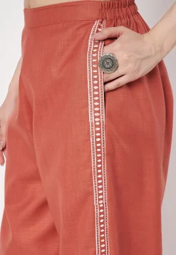 Printed Cotton Pallazo in Rust