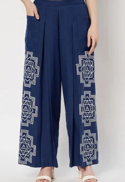 Printed Cotton Pallazo in Navy Blue