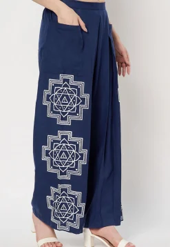 Printed Cotton Pallazo in Navy Blue