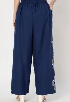 Printed Cotton Pallazo in Navy Blue