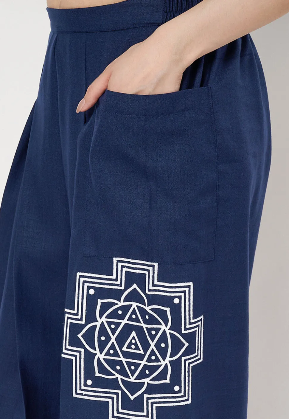 Printed Cotton Pallazo in Navy Blue