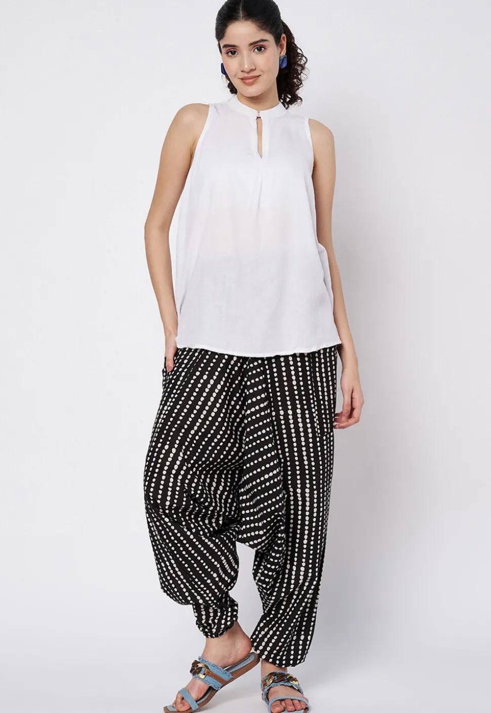 Printed Cotton Pant in Black