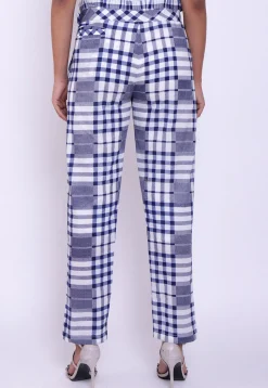 Printed Cotton Pant in Blue and White