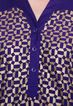 Printed Cotton Rayon Straight Kurta in Dark Blue