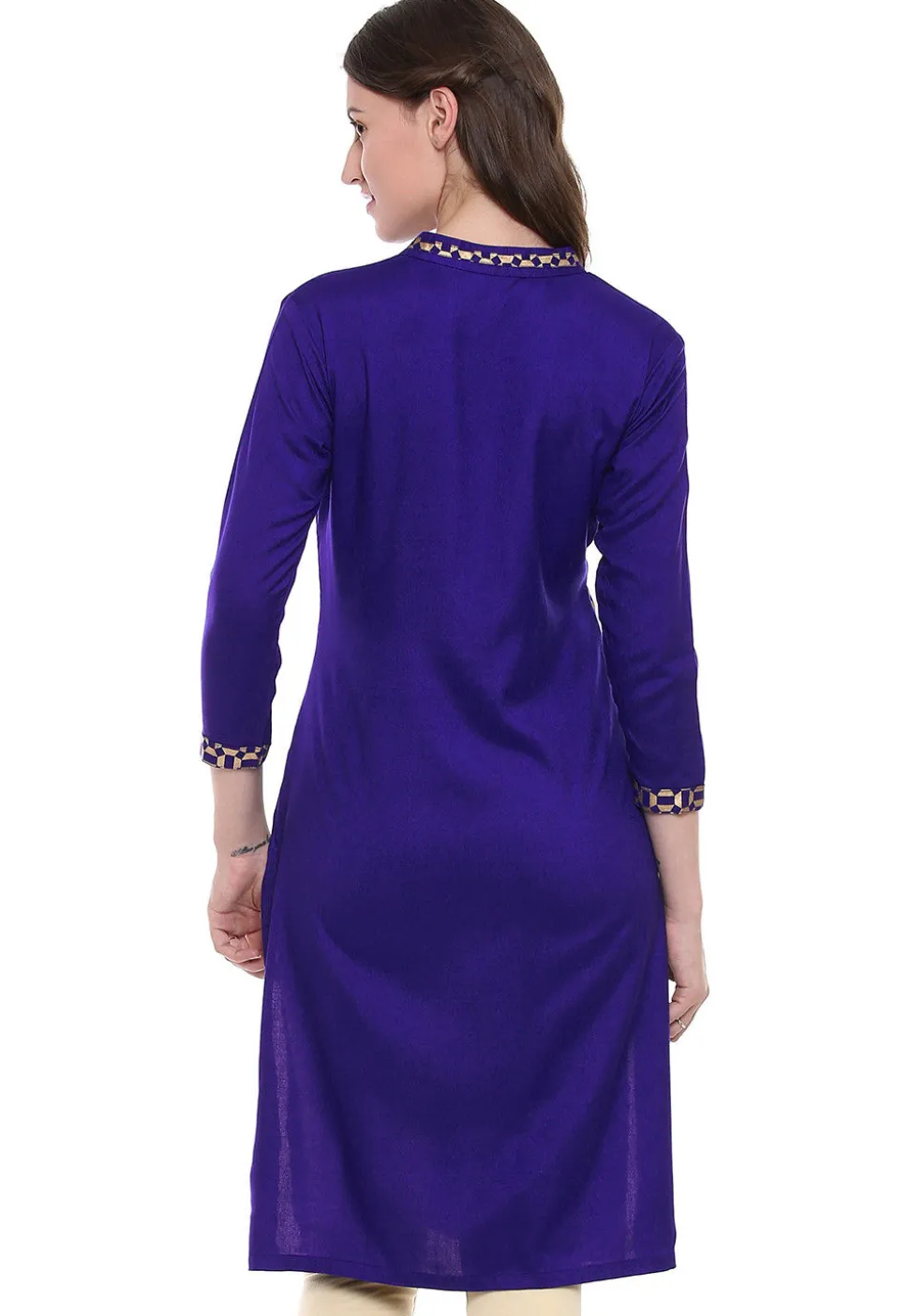 Printed Cotton Rayon Straight Kurta in Dark Blue