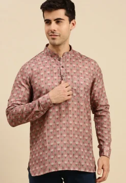 Printed Cotton Short Kurta in Old Rose