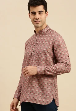 Printed Cotton Short Kurta in Old Rose