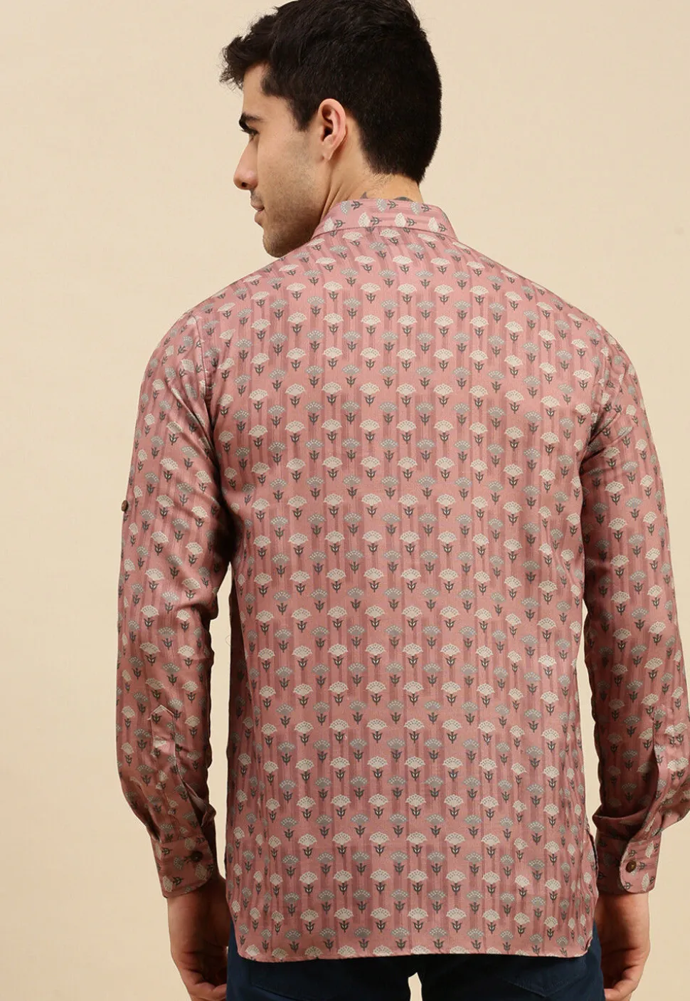 Printed Cotton Short Kurta in Old Rose