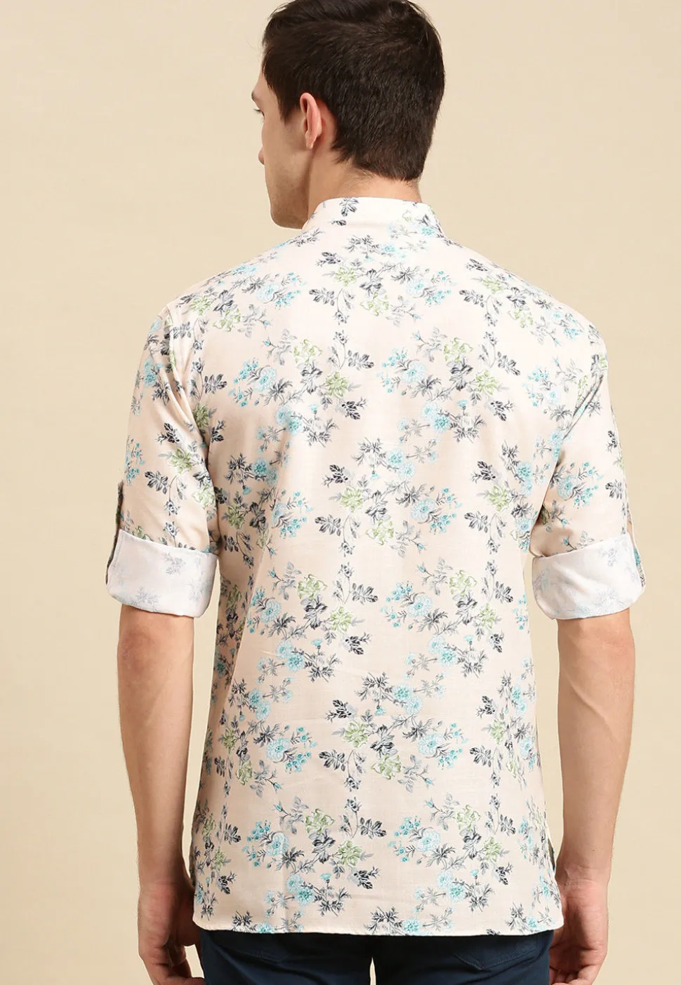 Printed Cotton Short Kurta in Cream