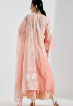 Printed Cotton Silk Aline Suit in Ombre Peach