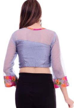 Printed Cotton Silk Blouse in Grey