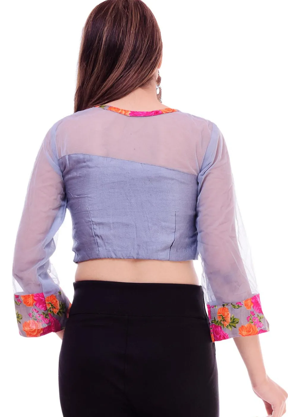 Printed Cotton Silk Blouse in Grey