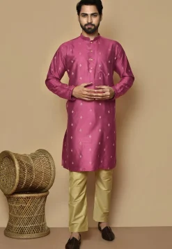 Printed Cotton Silk Kurta Set in Magenta