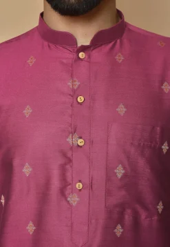 Printed Cotton Silk Kurta Set in Magenta