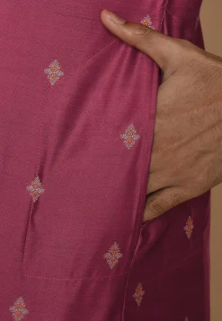 Printed Cotton Silk Kurta Set in Magenta