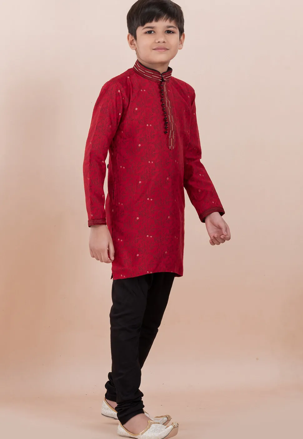 Printed Cotton Silk Kurta Set in Red