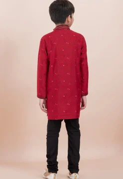 Printed Cotton Silk Kurta Set in Red