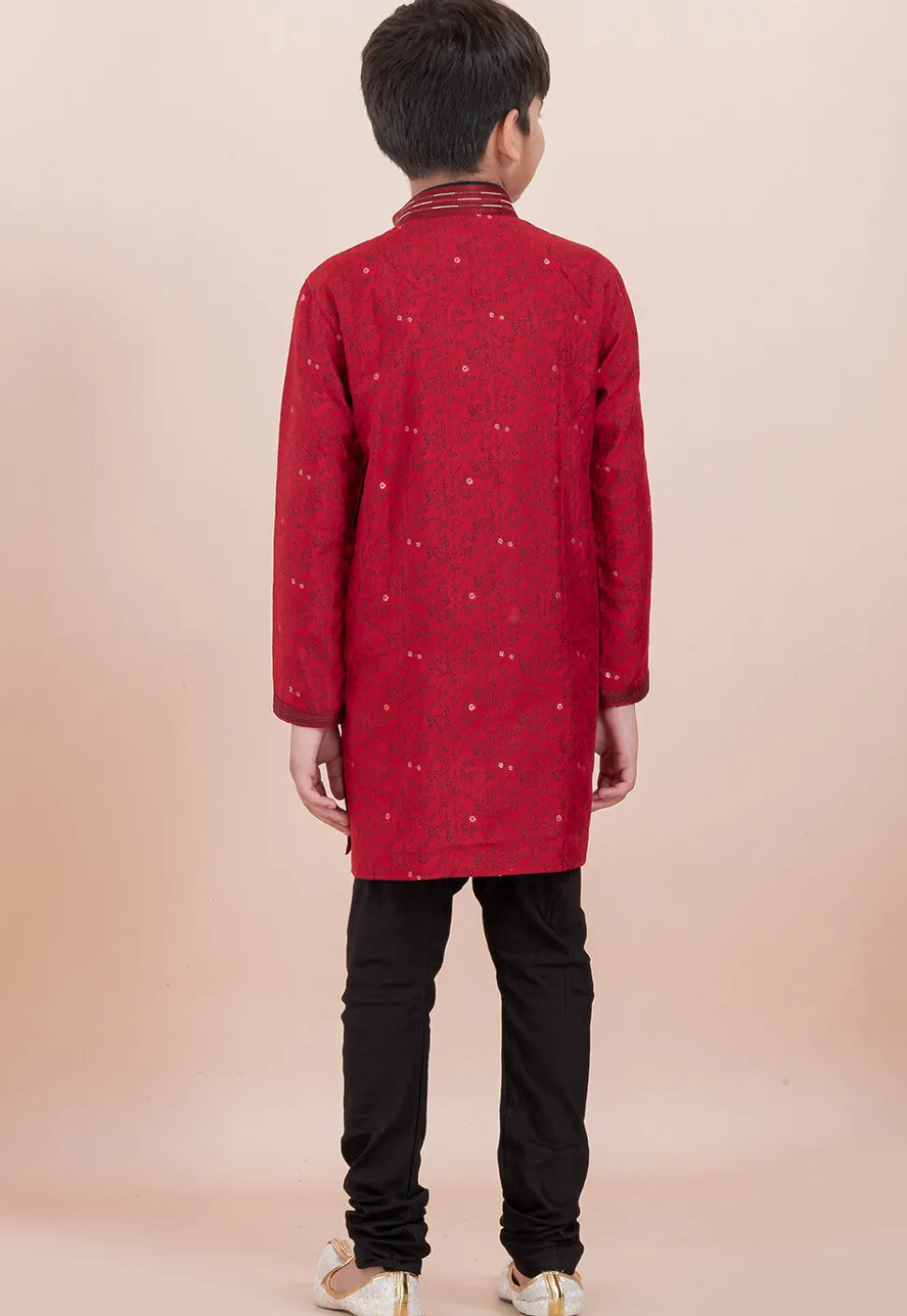 Printed Cotton Silk Kurta Set in Red