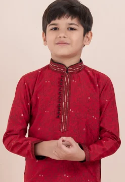 Printed Cotton Silk Kurta Set in Red