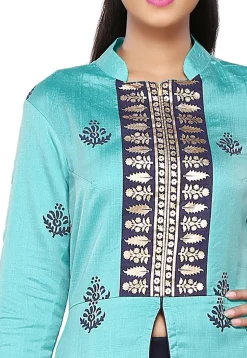 Printed Cotton Silk Kurta in Turquoise