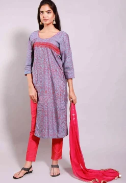 Printed Cotton Silk Pakistani Suit in Grey
