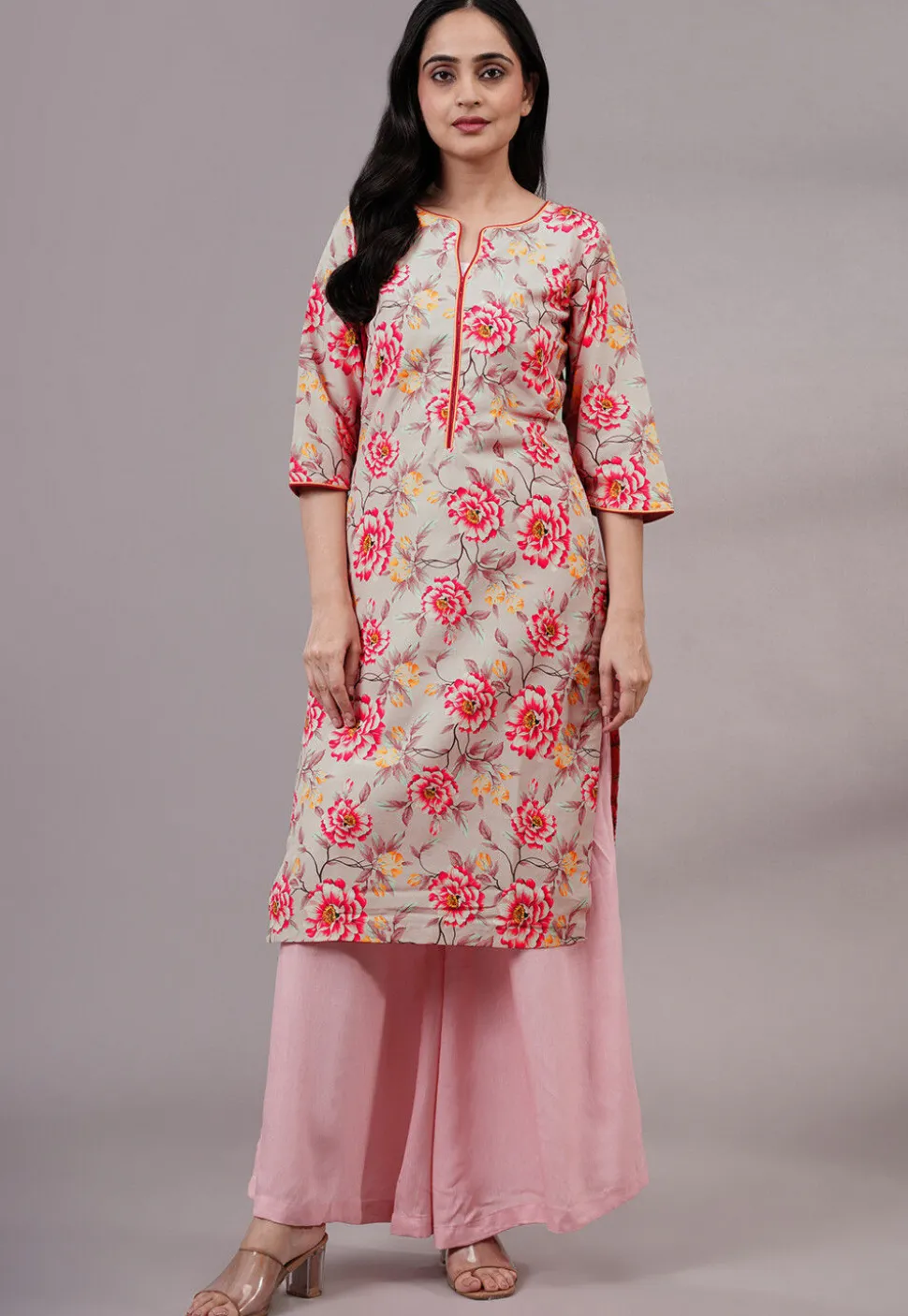 Printed Cotton Silk Pakistani Suit in Peach