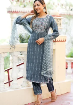 Printed Cotton Silk Pakistani Suit in Grey