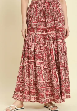 Printed Cotton Skirt in Maroon