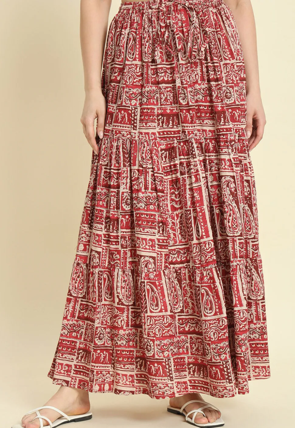 Printed Cotton Skirt in Maroon