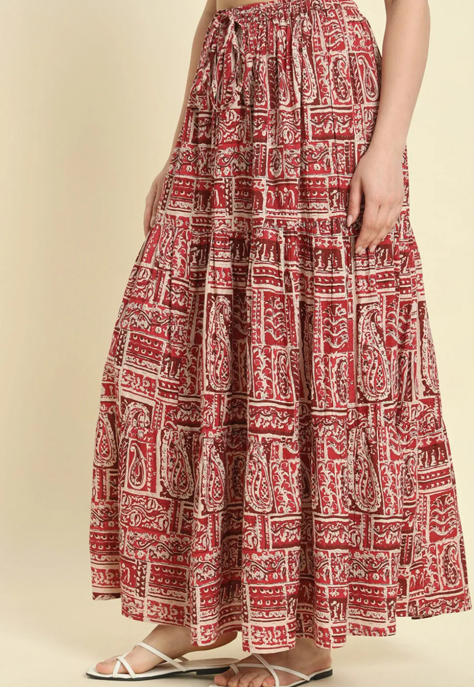 Printed Cotton Skirt in Maroon