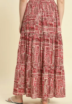 Printed Cotton Skirt in Maroon