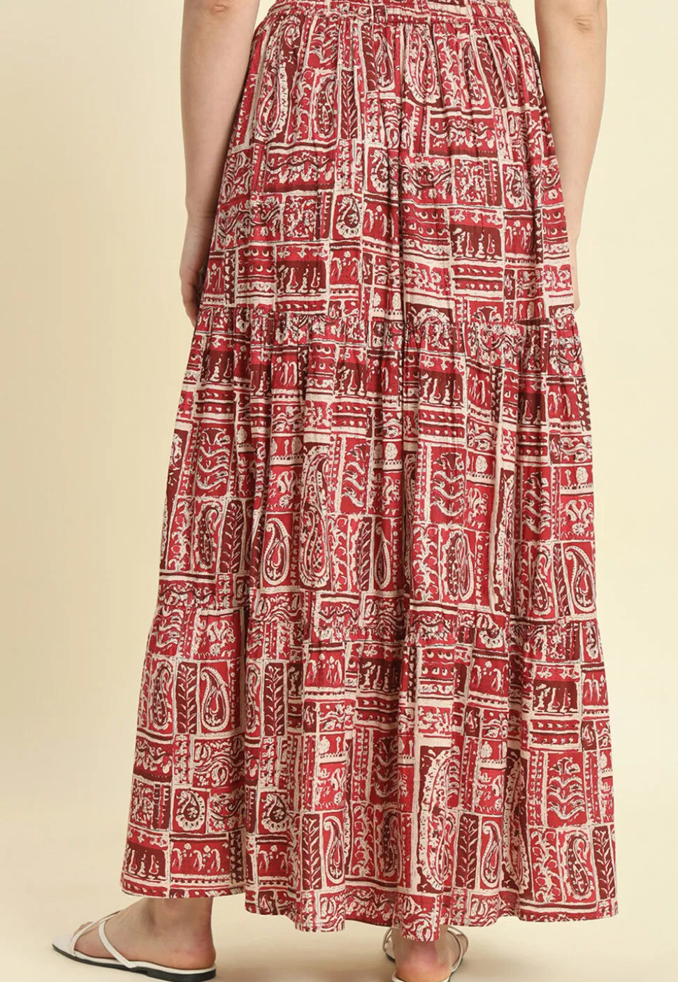 Printed Cotton Skirt in Maroon