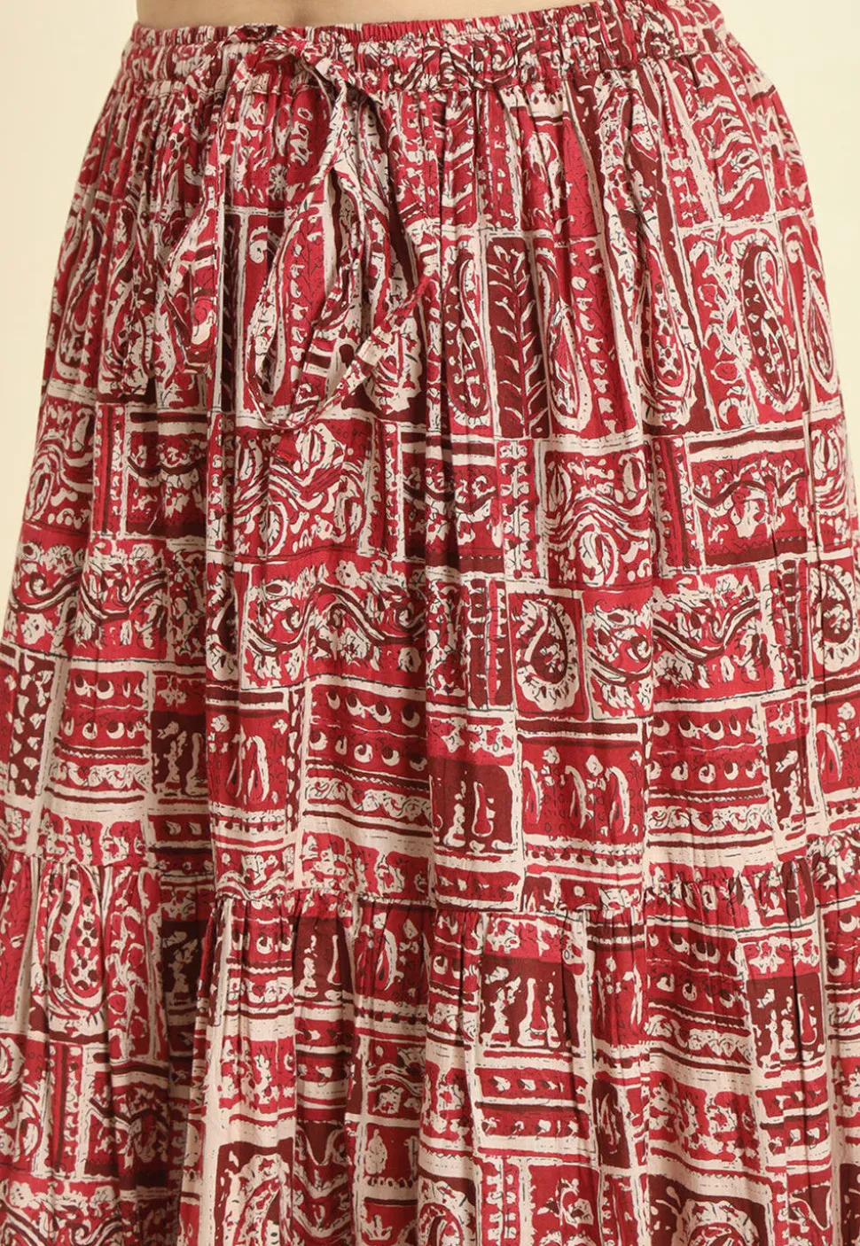Printed Cotton Skirt in Maroon