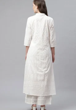 Printed Cotton Straight Kurta Set in White