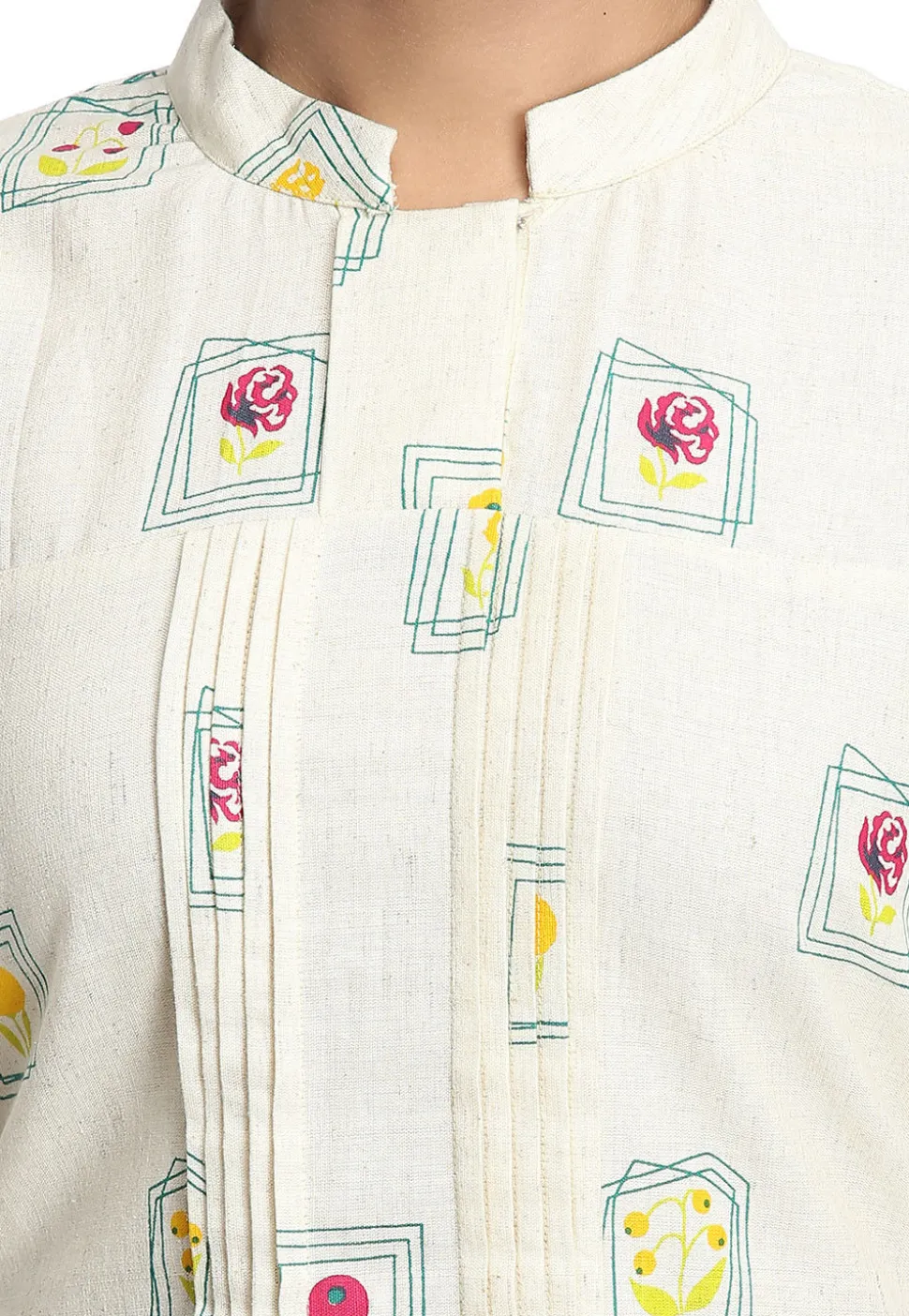 Printed Cotton Straight Kurta in White