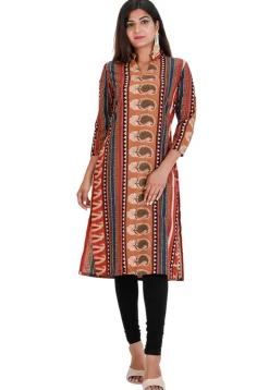 Printed Cotton Straight Kurta in Multicolor