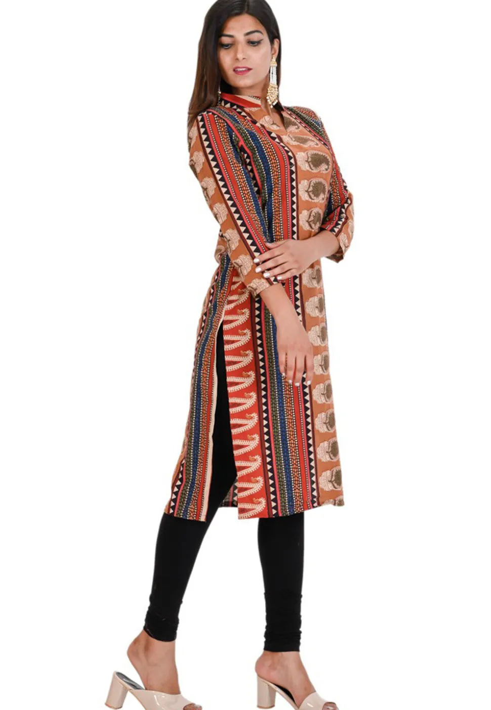 Printed Cotton Straight Kurta in Multicolor