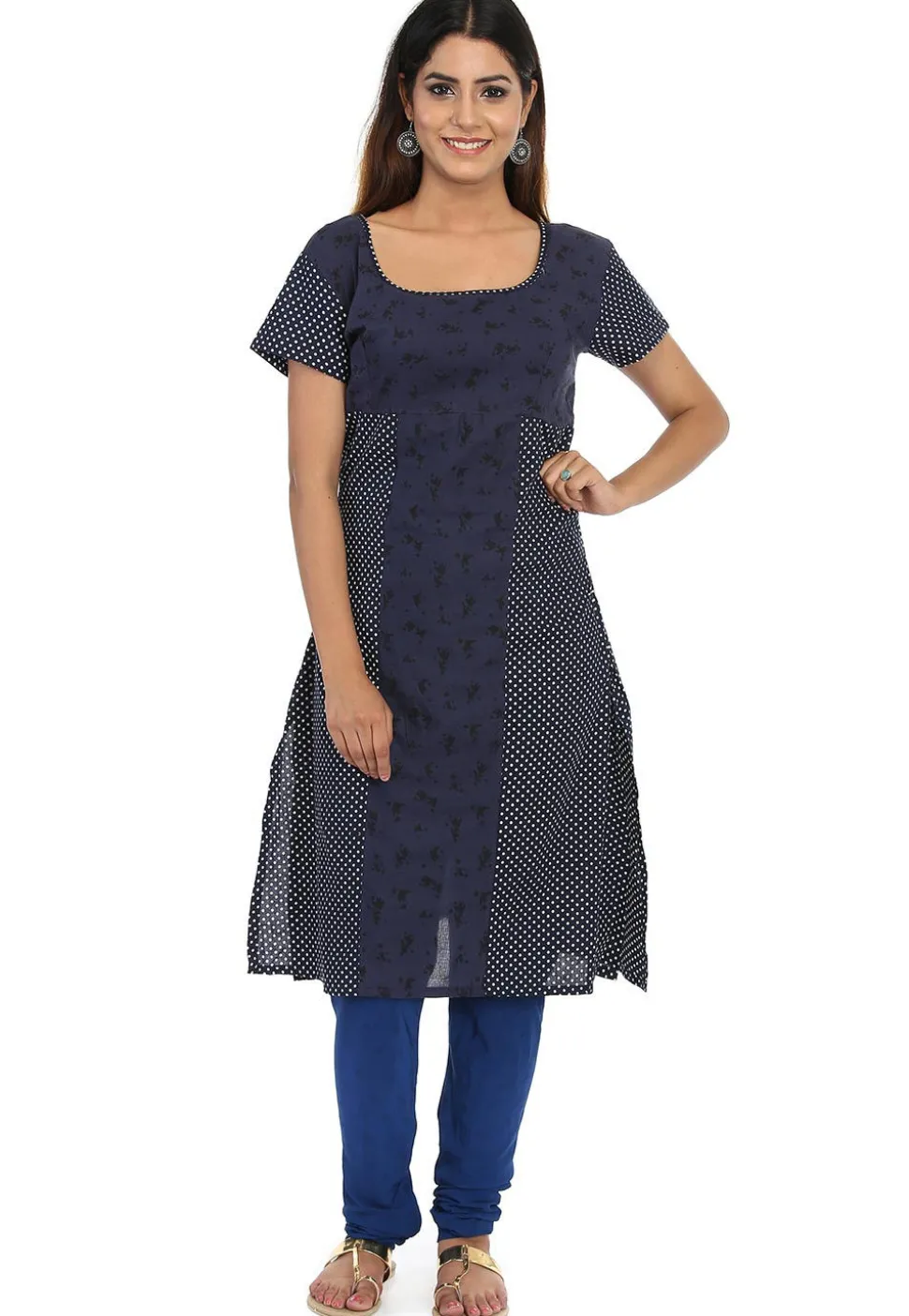 Printed Cotton Straight Kurta in Navy Blue