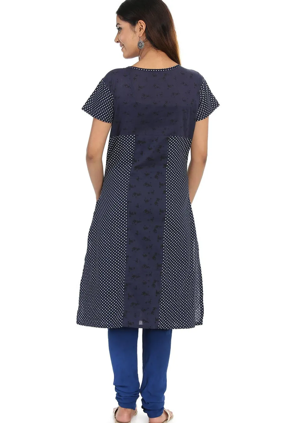Printed Cotton Straight Kurta in Navy Blue