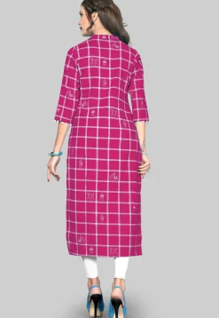 Printed Cotton Straight Kurta in Fuchsia