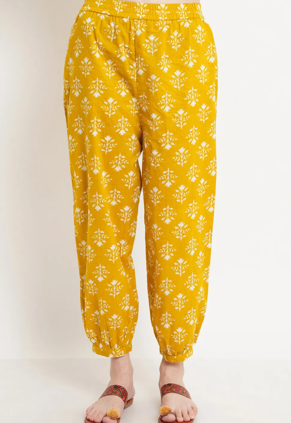 Printed Cotton Straight Kurta Salwar Set in Mustard