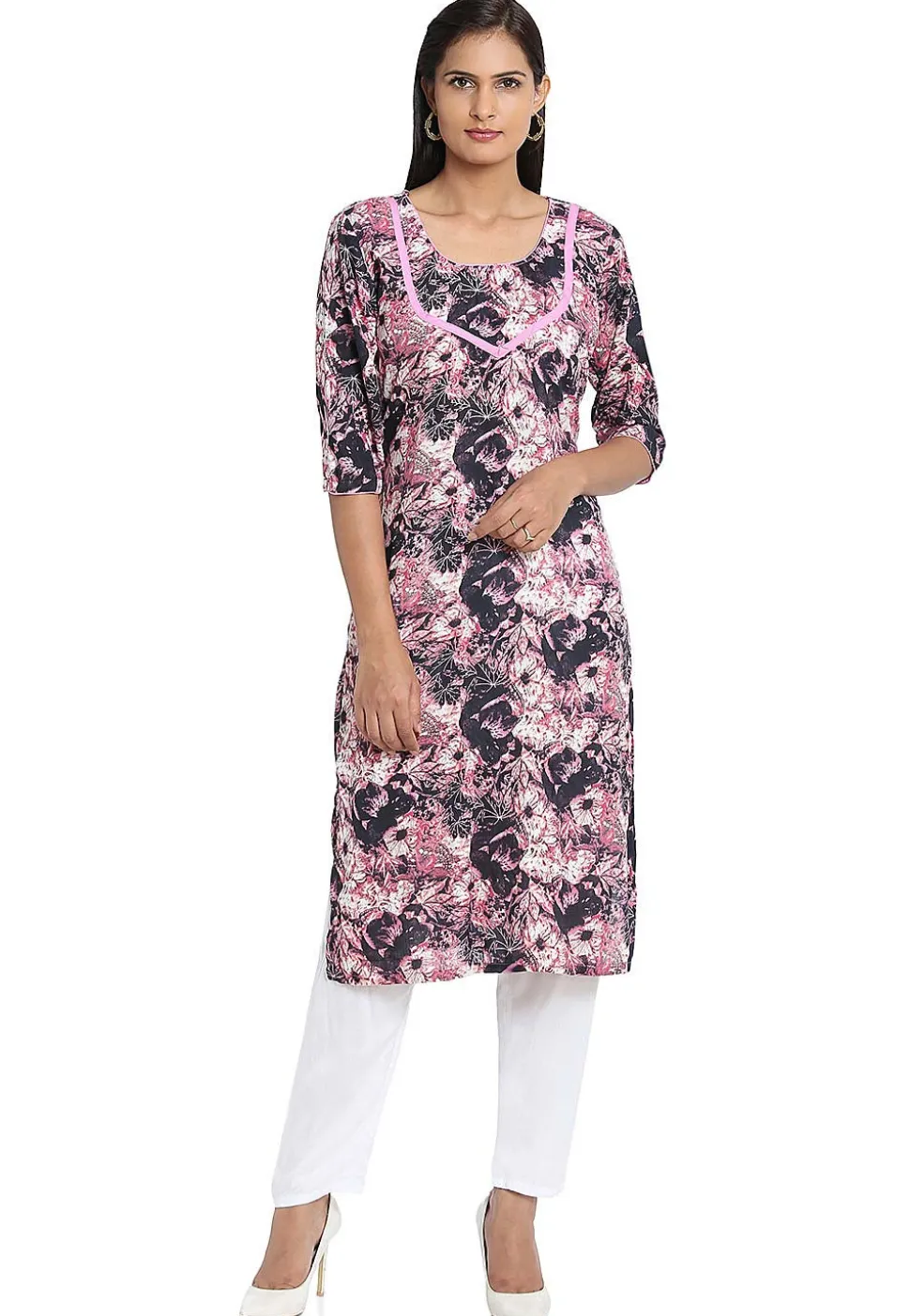Printed Cotton Straight Kurta in Multicolor