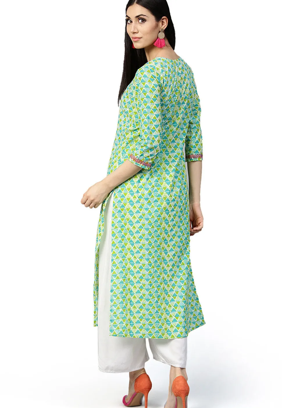 Printed Cotton Straight Kurta in Light Green