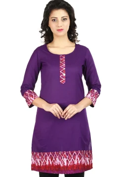 Printed Cotton Straight Kurti in Purple