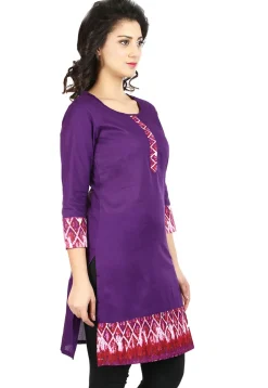 Printed Cotton Straight Kurti in Purple