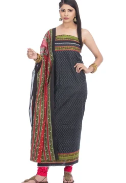 Printed Cotton Straight Suit in Black