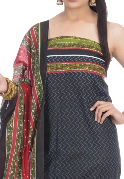 Printed Cotton Straight Suit in Black