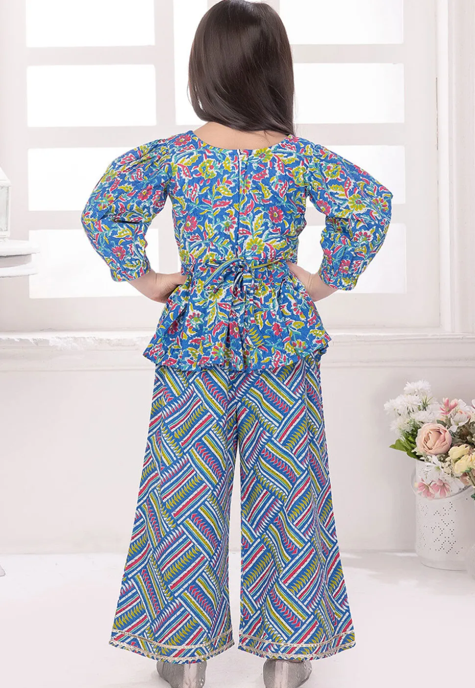 Printed Cotton Top Set in Blue