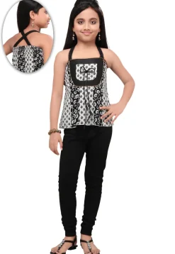 Printed Cotton Top with Leggings in Black and White