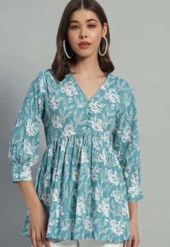 Printed Cotton Tunic in Blue